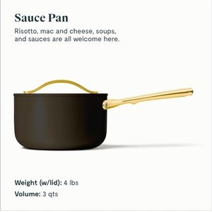 Caraway Nonstick Ceramic Sauce Pan with Lid (3 qt) | Black + Gold